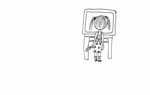 "The Day America Fell Silent" illustration: We see the back of a young girl as she stares at a television screen.