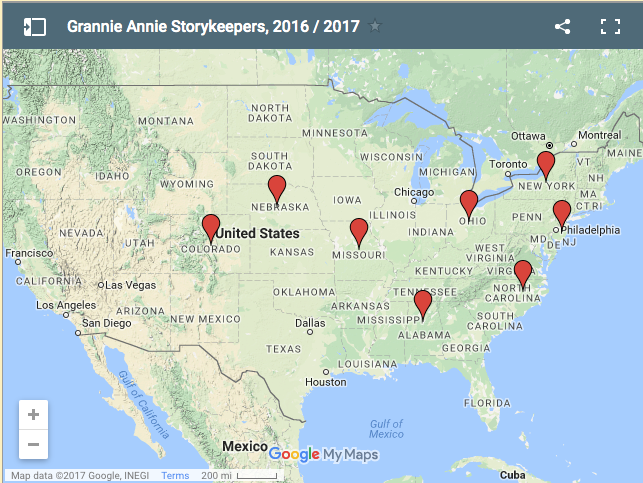 Google map 2016-2017 shows that stories were shared by students in Colorado, Nebraska, Missouri, Alabama, North Carolina, Ohio, New Jersey, and New York.
