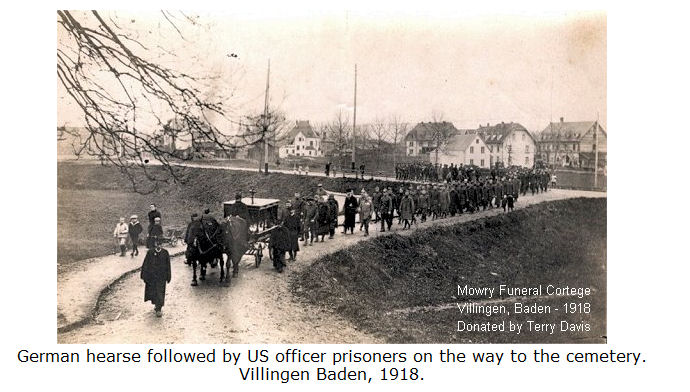 Lt. Mowry funeral procession: German hearse followed by U.S. officer prisoners, Villingen Baden, 1918